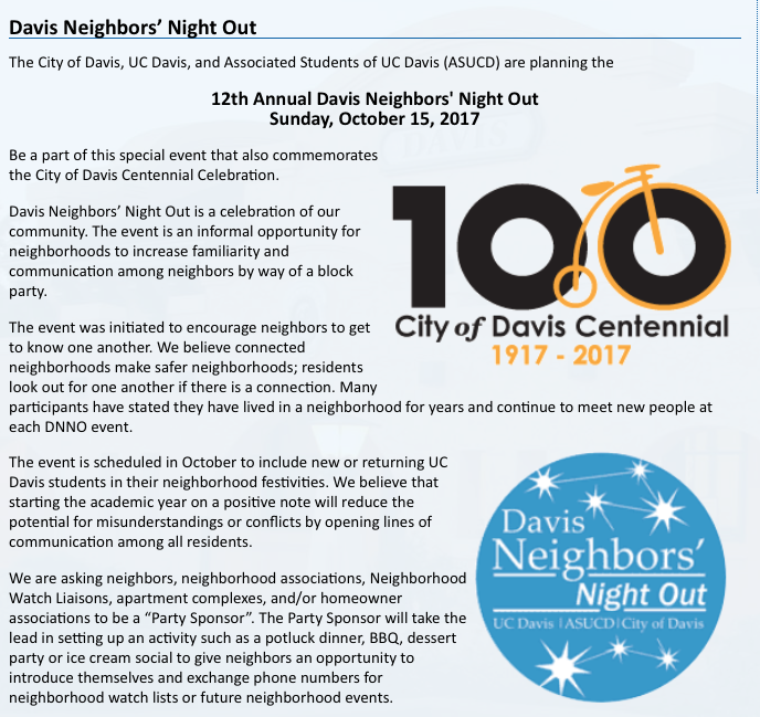 Neighbors' Night Out Party at the Hattie Weber, 4-6pm, Sunday, October 15th
